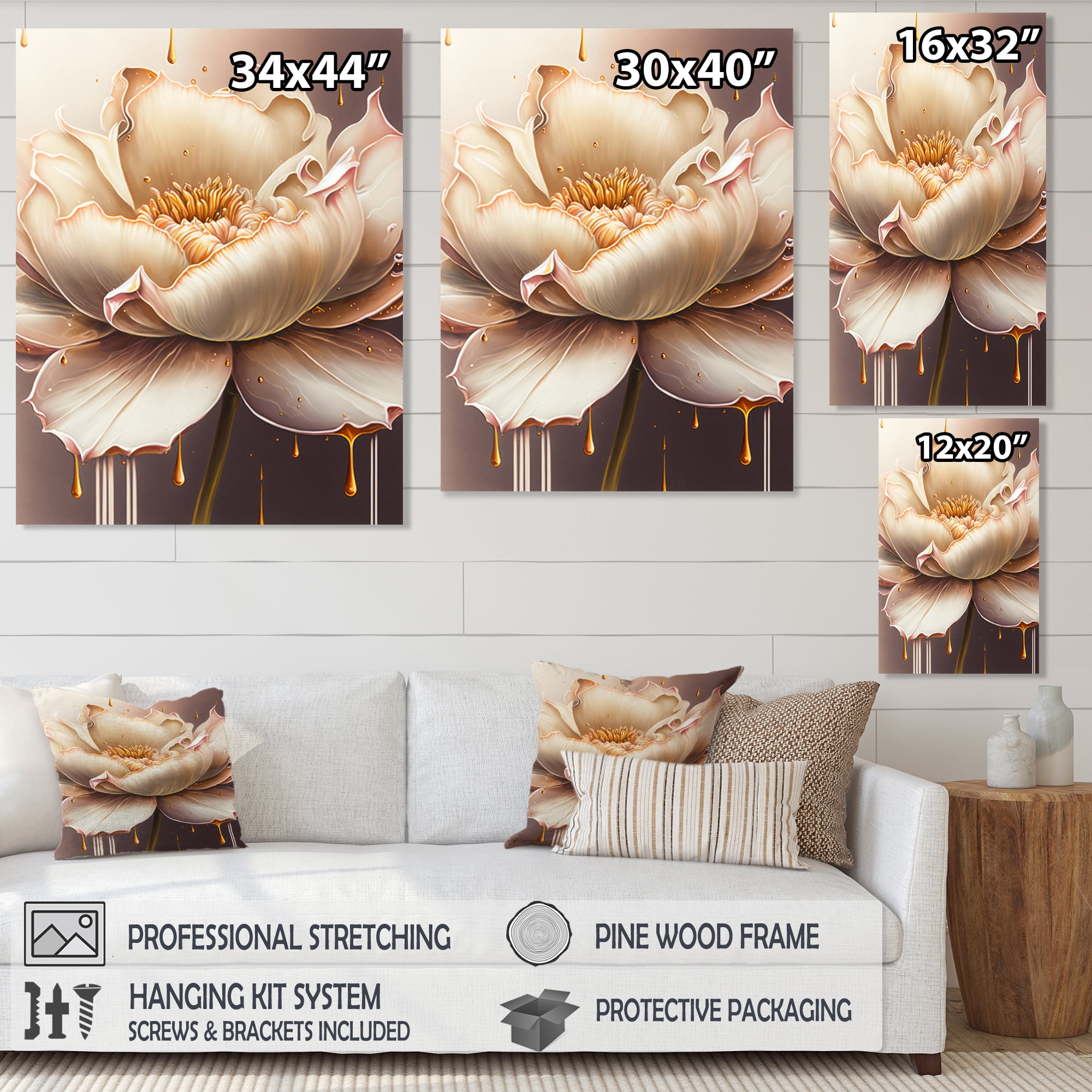 Designart Pink And Cream Watercolor Flower IV Canvas Wall Art