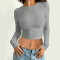 thumbnail image 2 of MIASHUI T-Shirt à Manches Longues Court Ajusté Col Rond Uni pour Femmes Couche de Base Gris,P, 2 of 4