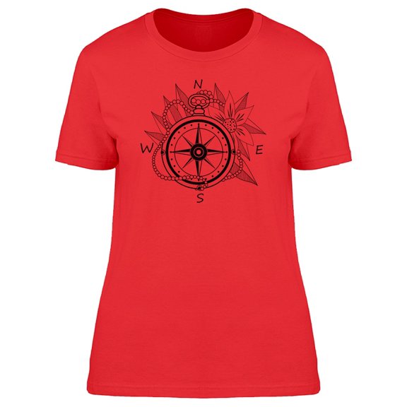 Vintage Compass Tattoo Style B&W Tee Women's -Image by Shutterstock