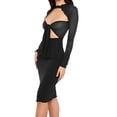 thumbnail image 2 of VISgogo - Vestido ajustado para mujer, color sólido, manga larga, diseño recortado, lazo delantero, corbata, vestido con adorno de orejas de madera VISgogo moda, 2 of 4
