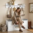 thumbnail image 2 of HOMCOM Ensemble de Banc à Chaussures et Portemanteau 2 en 1 avec Rangement, Blanc et Gris, 2 of 10