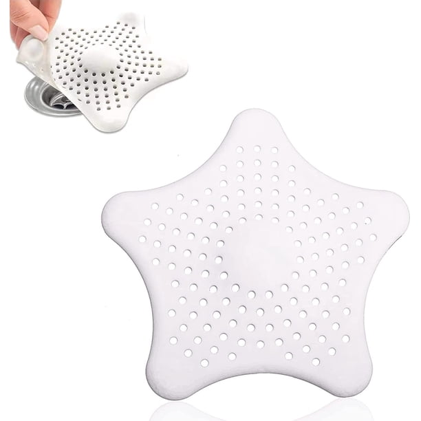Filtro de fregadero de silicona, filtro de pelo de ducha, filtro de drenaje de ducha y baño de estrella de mar, para drenaje de ducha, para obstruir el cabello y la suciedad, tapón de drenaje con ventosas (blanco) JM