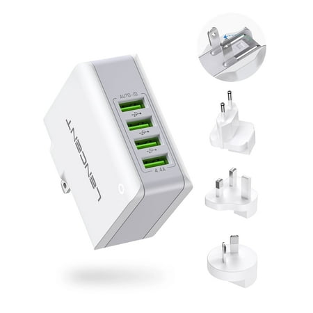 LENCENT Usb Wall Charger,Multi Plug Travel Power Adapter with 4 usb port,All in One Worldwide Cell Phone Charger With UK US EU European Australia, International Block Cube Plug for Phone
