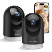 WOLFANG 2K Indoor Security Camera, Pan Tilt Pet Camera with Motion Tracking, Two-Way Audio, Night Vision, Alexa & Google Compatible, 2-pack