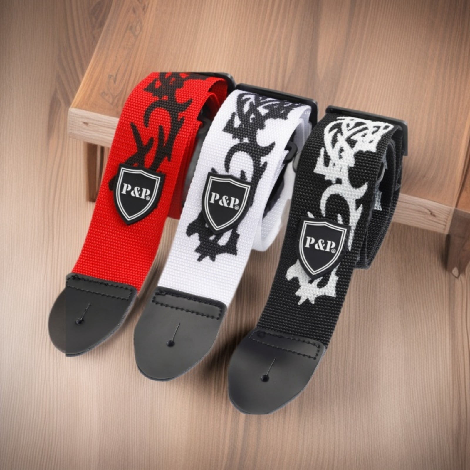 Flame Pattern Adjustable Guitar Strap for Acoustic Electric Bass & Ukulele, Canvas Shoulder Strap with PU Leather Ends