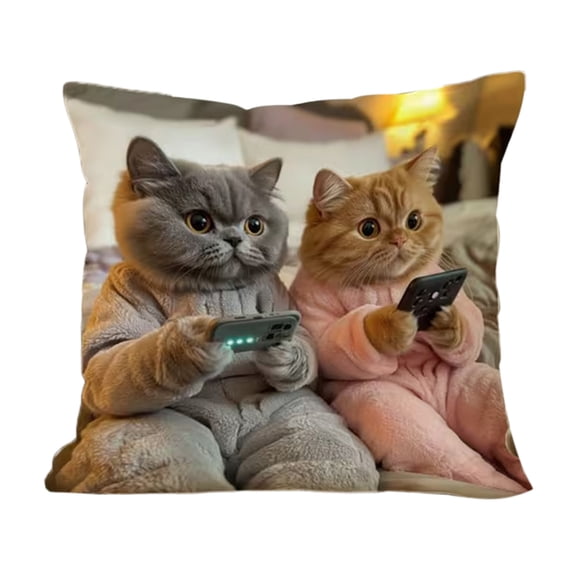 Cute Cat Pillow Covers, Faux Embroidery Print Decorative Pillow Cases for Sofa, Couch and Bedroom Decor, 17.7 in