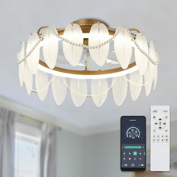 20" Flush Mount Ceiling Fan with LED Light APP Control Reversible Blades 6 Speeds Modern Lighting Indoor