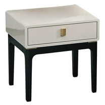 American Eagle Furniture 1-Drawer Wood and Faux Marble Nightstand in Beige/Black