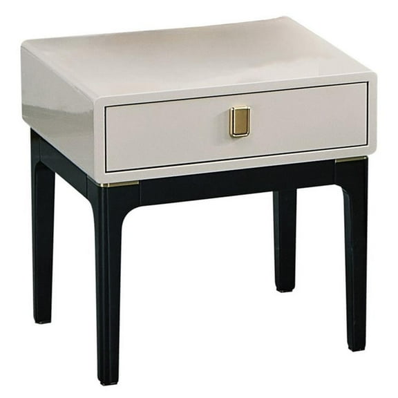 American Eagle Furniture 1-Drawer Wood and Faux Marble Nightstand in Beige/Black