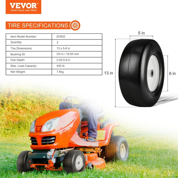 Vevor Mower Tire With Rim 13x5 6 Tubeless Tractor Tire Flat Proof Urethane Tire 3.25 5.9 Centered Wheel 3 4 Bush Size 20 Pcs Adapter Other 13