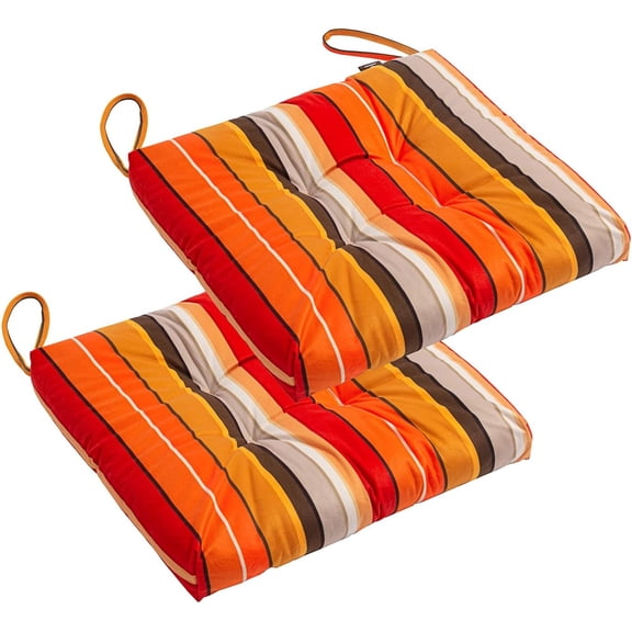 2-Pack Outdoor/Indoor Wicker Patio Seat Cushion Pad with Ties - Dining Chair Cushion, 17" x 17" (Orange and Red Stripes)