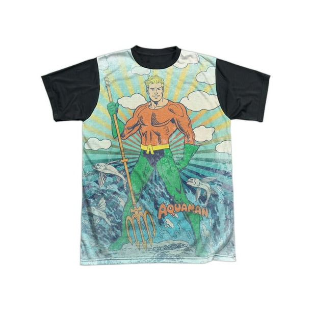 Dc Comics Classic Aquaman And Trident With Vintage Logo Adult Black Back T Shirt Walmart Com