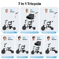 thumbnail image 4 of JoyStone 7 in 1 Folding Toddler Tricycle with Adjustable Canopy, Parental Control Handle, Detachable Backrest and Adjustable Seat and Handle, Push Tricycle Bike for 1-4 Year Old Boys and Girls, White, 4 of 13