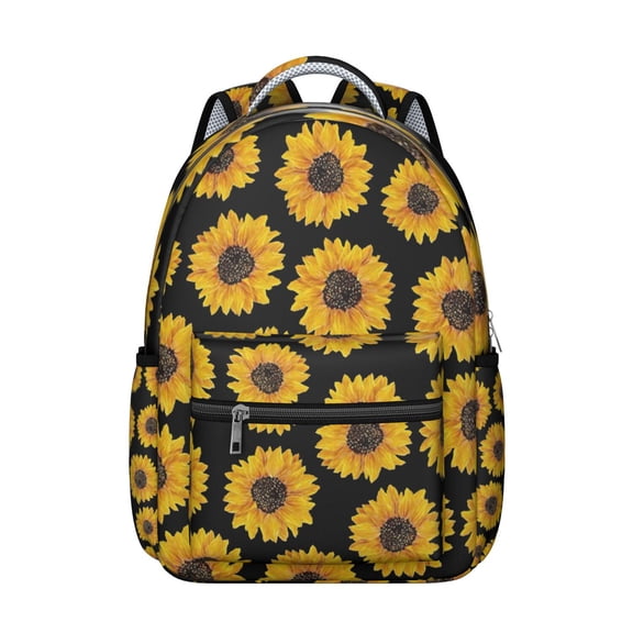 Black Sunflower Backpack for School,Cute School Bag,Schoolbag with Adjustable Shoulder Straps & Padded Back,15.3"x11"x7.1".