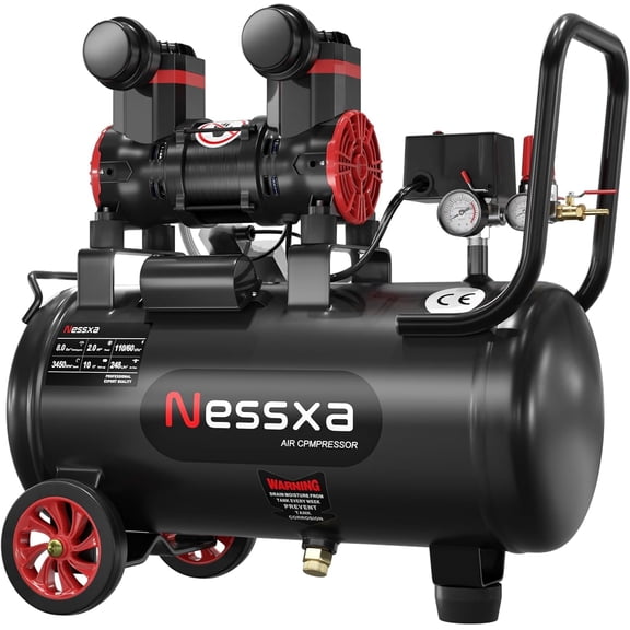10 Gallon Ultra Quiet Oil-Free Air Compressor, 2HP 8.76 CFM@115PSI, 70dB, Dual Quick Couplers, Electric Portable Compressor for Garage, Woodwork Nailing & Auto Repair