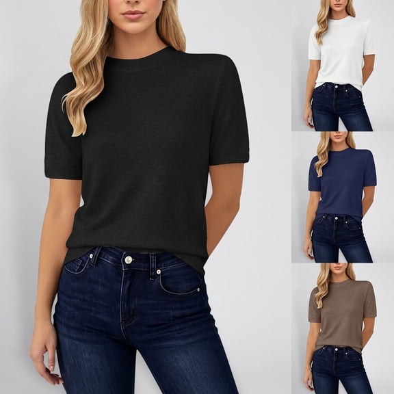 CAIXIA Short Sleeve Sweaters for Women Lightweight Loose Business Casual Tops