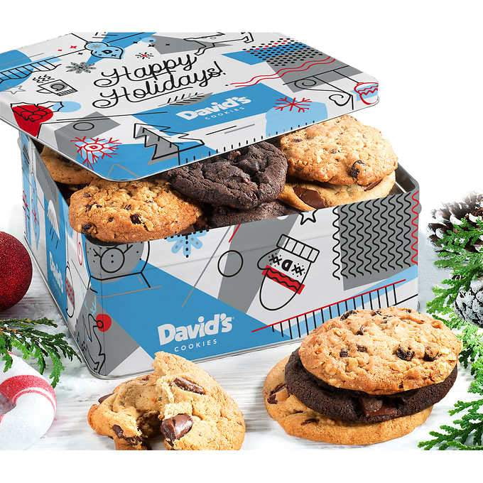 David's Cookies Happy Holidays Fresh Baked Large Holiday Cookie Tin