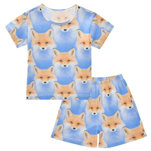 joogoo Cute Fox Pattern Pajama Sets Short Sleeve Cotton 2-Piece Sleepwear 10Y