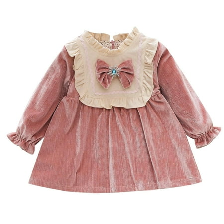 

QYZEU Girl Toddler Clothes Monsoon Dress Women Toddler Girls Winter Long Sleeve Bowknot Ruffle Dress Princess Dress