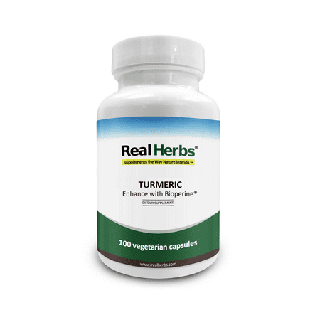 Real Herbs Turmeric Root Powder 745mg with BioPerine 5mg - Anti-Inflammatory, Antioxidant & Mood Support, Improves Brain Function, Regulates Cholesterol Levels - 100 Vegetarian