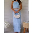thumbnail image 4 of Womens Y2k Maxi Skirt Set Backless Lace Halter Crop Top and Long Skirt Sets Beach Dress 2 PCS Outfit Blue M, 4 of 9