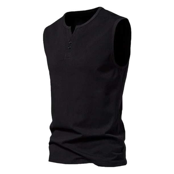 Men's Wide Shoulder Vest Collar Sleeveless T-Shirt Men's Vest Solid Color Bottom T-Shirt2XL