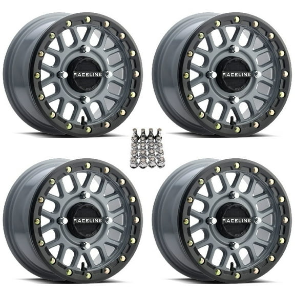Raceline Podium Beadlock ATV Wheels/Rims Grey 15" Can-Am Commander Maverick Renegade Outlander Defender