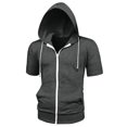thumbnail image 5 of Unique Bargains Men's Short Sleeve Solid Color Zip Up Sport Hoodies L Dark Gray, 5 of 6
