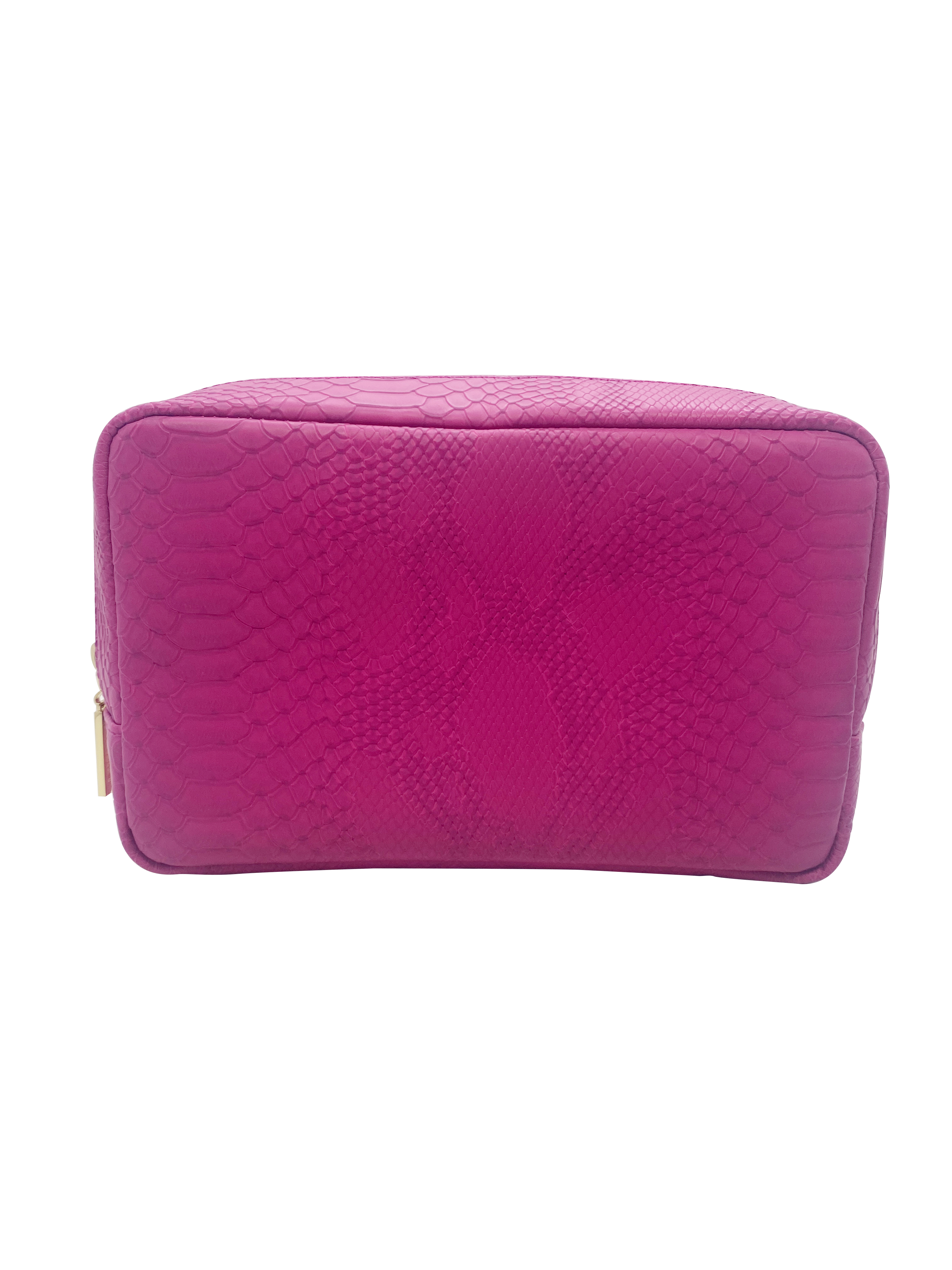 Zumma Makeup Bag, Faux Crocodile Leather, Magenta, with Bonus Brow Kit