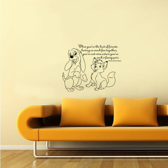 Best of Friends The Fox and The Hound Cartoon Cartoon Wall Sticker Art Decal for Girls Boys Room Bedroom Nursery Kindergarten House Fun Home Decor Stickers Wall Art Vinyl Decoration Size (35x40 inch)