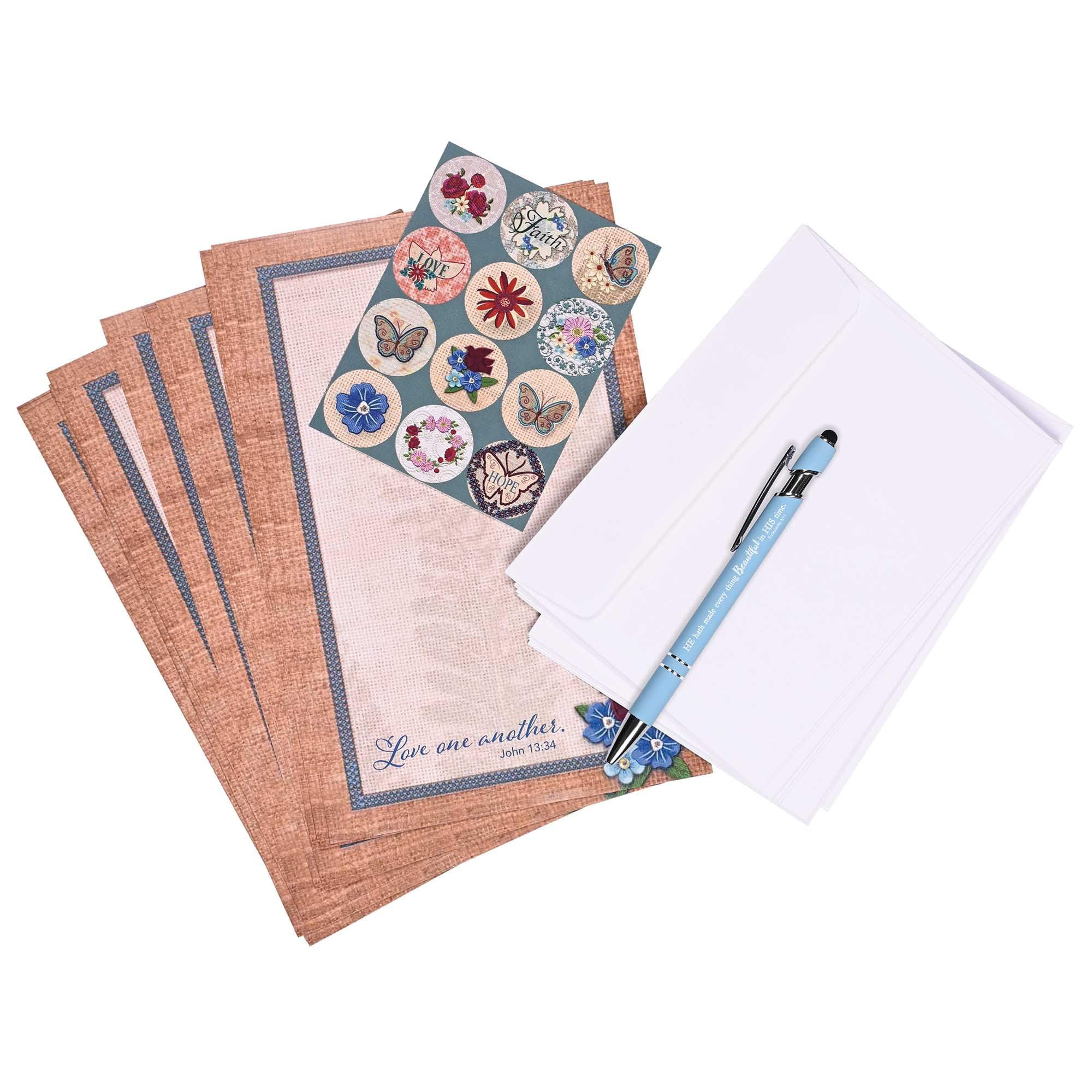 Dicksons Christian Stationery Set with Writing Paper, Envelopes, Seals Stickers, Notetaker Journal & Pen – Inspirational Letter Writing Kit for Notes, Cards, Prayer & Encouragement