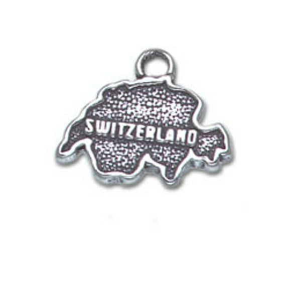 Sterling Silver 16" .8mm Box Chain Map Country Of Switzerland Pendant Necklace