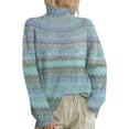 thumbnail image 1 of Breezora Chandail à Col Roulé Contemporain pour Femmes, Design à Imprimé Rétro, Manches Longues, Tricoté, Coupe Ample, Confort, Mode d'Automne, Taille P, Bleu Pâle, 1 of 4