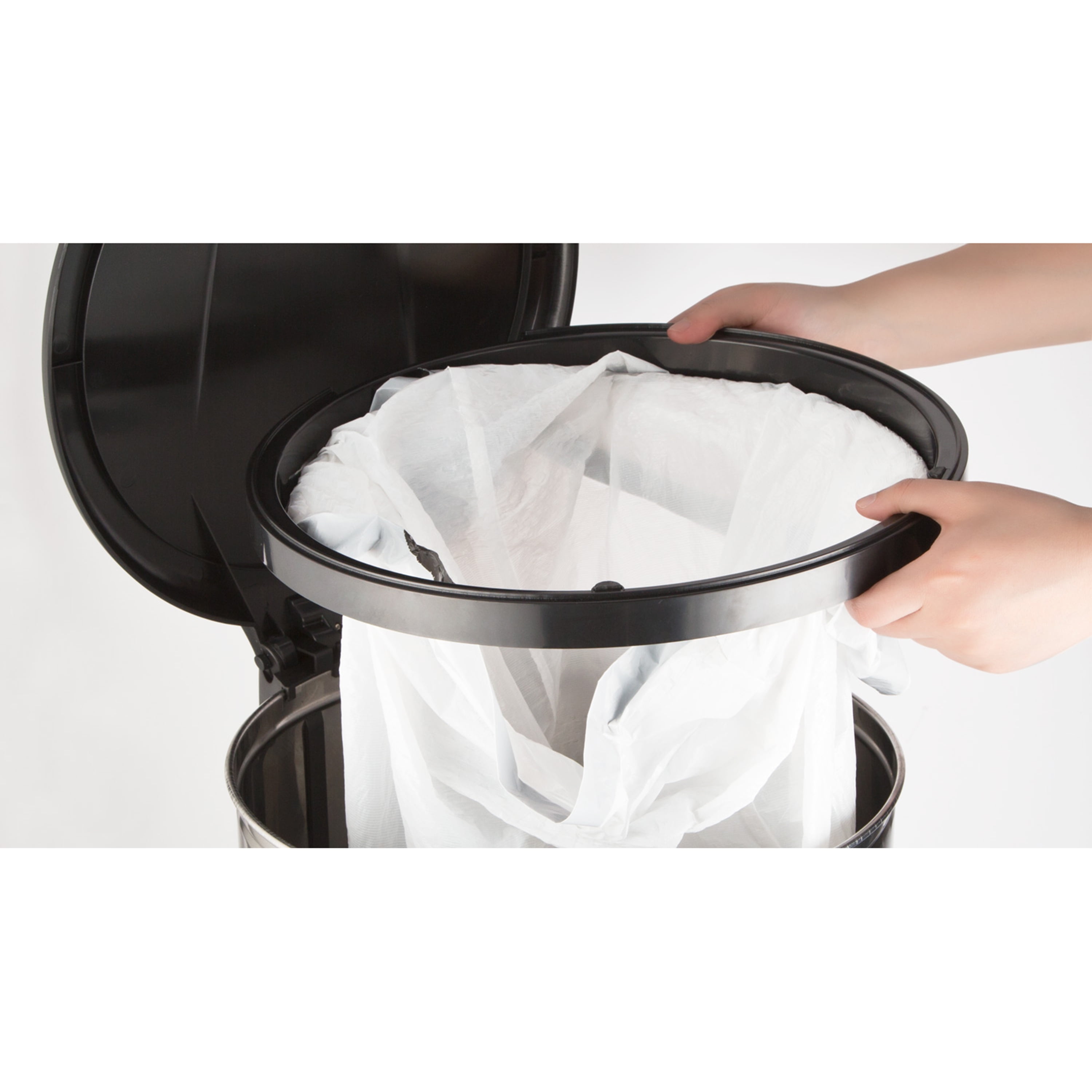 Nine Stars Toe Touch Automatic Trash Can, 13 Gallon Stainless Steel, Foot Sensor Hands-Free Soft-Close Lid Garbage Bin, Silver with Trash Bags