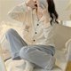thumbnail image 2 of Conjunto De Pijama Con Cuello Vuelto, Conjunto De Pijama Para Mujer, Conjunto De Pijama Transpirable De 2 Piezas A La Moda, Conjunto De Ropa De Dormir Holgado Con Bolsillo Para ANGGREK  FF1711, 2 of 8