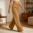 thumbnail image 5 of Oiangi Womens Palazzo Pants Drawstring Elastic Waist Flowy Trousers Casual Pockets Dress Basic Pant for Summer Holiday Khaki 2XL, 5 of 8