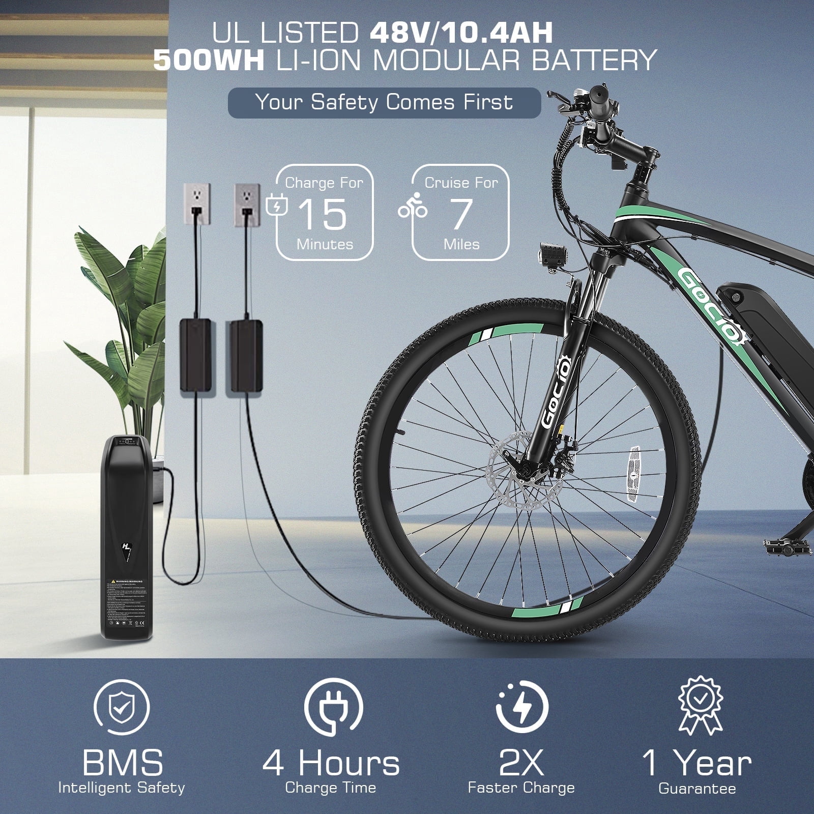 Gocio 27.5" Electric Mountain Bike for Adults, 750W Peak Motor, 48V 10.4Ah Battery, 20MPH, 21 Speed, Lockable Front Suspension, UL2849 Certified