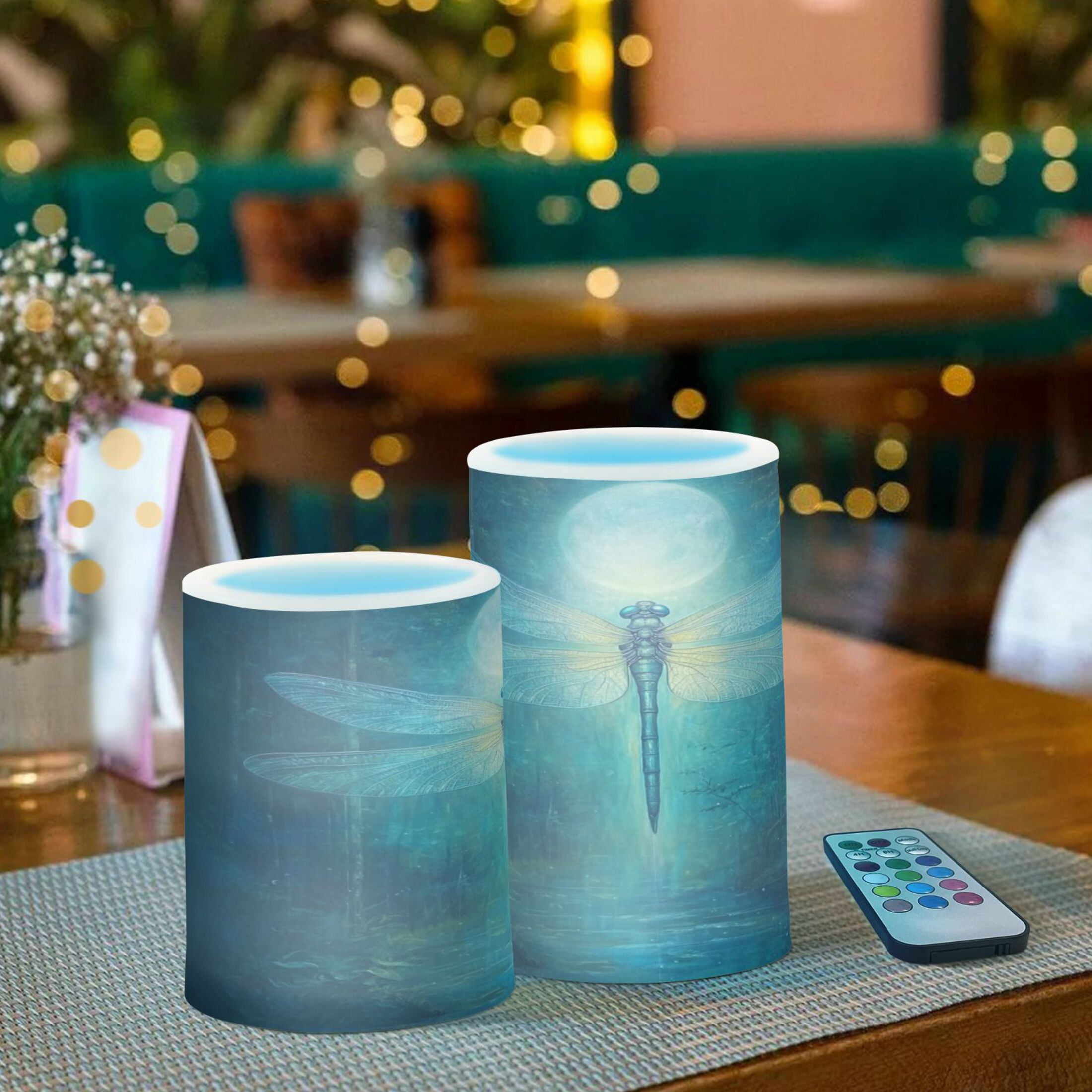 Wobogo Tranquility Dragonfly Combo Flameless Flickering Candle Light with Remote Control and Timer for Romantic Atmosphere