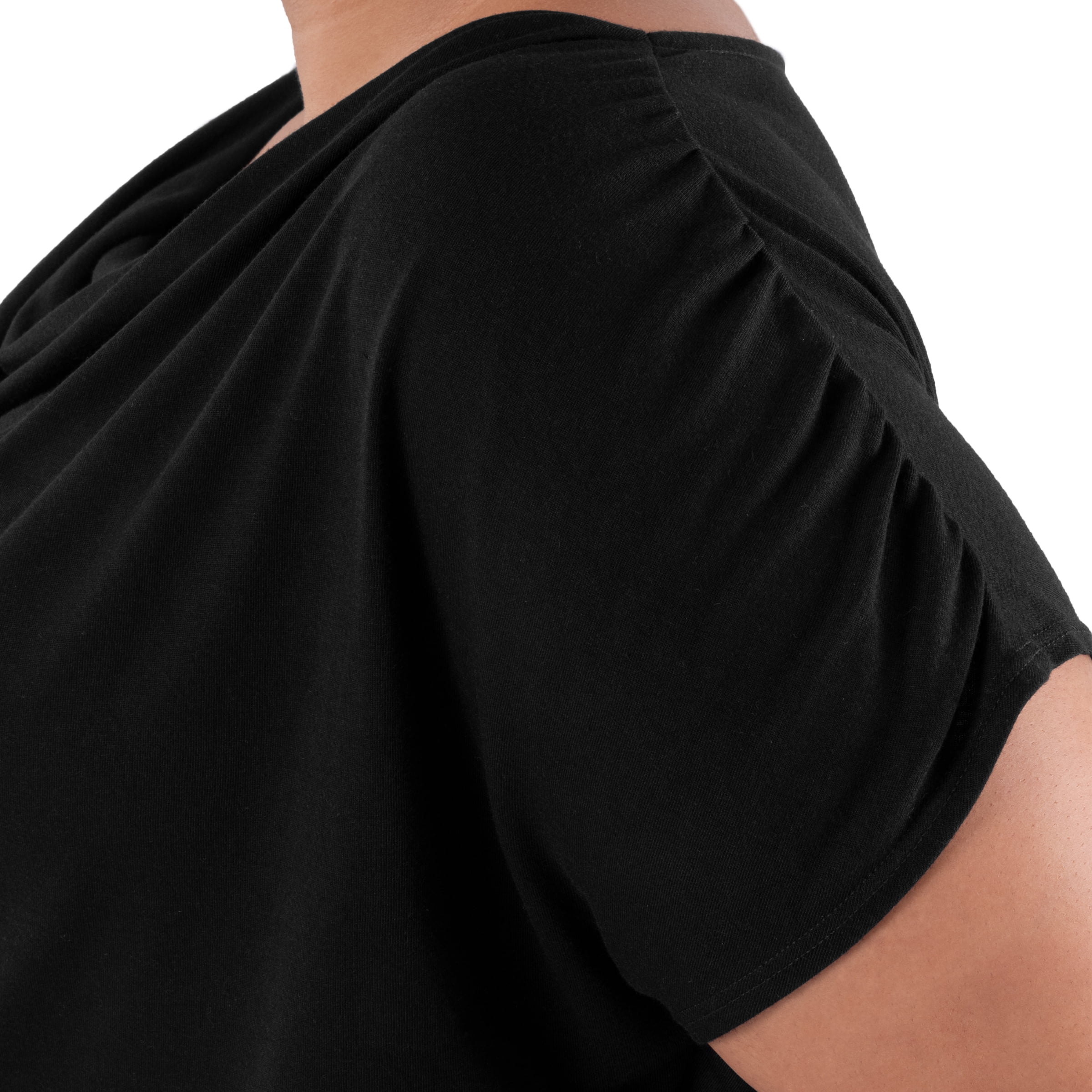 Wright's Women's Plus Size Draped Front Cowl Neck Short Sleeve Blouse Top, Size 1X-5X