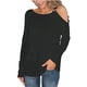 thumbnail image 3 of Blusa informal de manga larga con cuello redondo y hombros descubiertos para mujer Pompotops gfhjh2010, 3 of 4