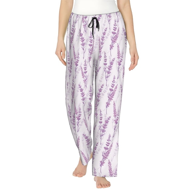 Fotbe Lavender Flowers Pantalones de Pijama para Mujer, Pantalones de Dormir, Pantalones Pj con Cordón y Bolsillos-3X-Large