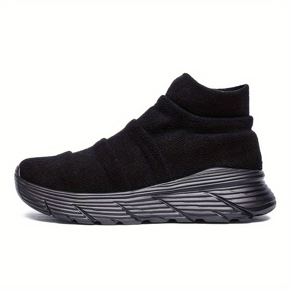 Men's Slip-On Mid-Top Casual Sneakers - Lightweight Breathable Knit Fabric, Elastic Sides for All-Season Comfort for Daily & Leisure Wear, Walking Shoes, ,Easy Wear, MD Cushioned/Comfortable Sneakers