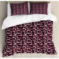 thumbnail image 1 of Floral Duvet Cover Set Queen Size, Victorian Themed Hydenyear Flowers with Blossoms, Decorative 3 Piece Bedding Set with 2 Pillow Shams, Dark Maroon Pink, by Ambesonne, 1 of 3