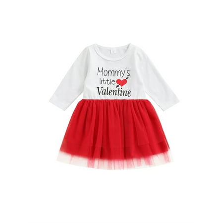 

Toddler Kids Girl Valentine s Day Outfits Long Sleeve Love Letter Printed Princess Tulle Tutu Dress