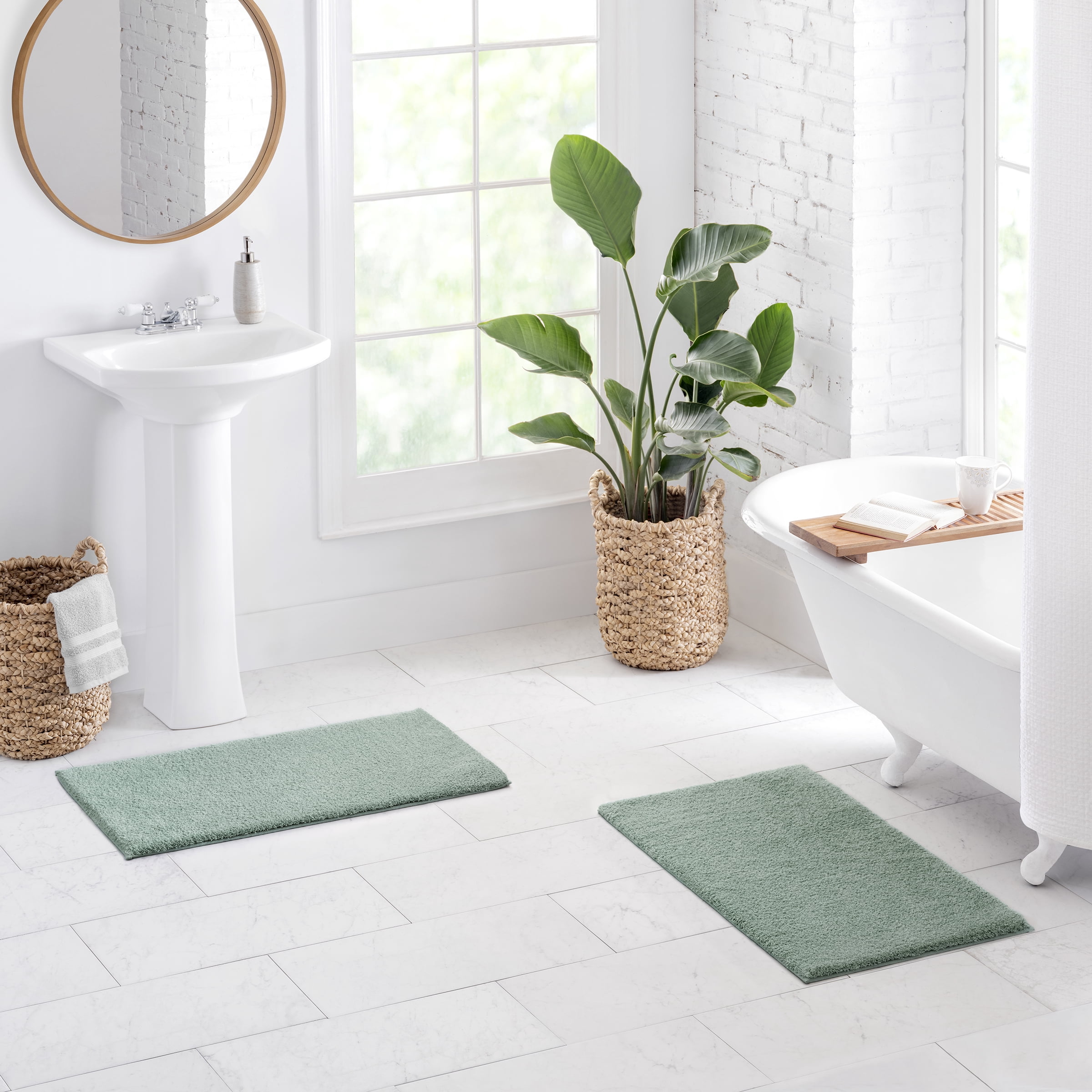 Better Homes & Gardens Ultra Soft Polyester 2 Piece Bath Rug Set , 20" x 34" and 23" x 39", Green River