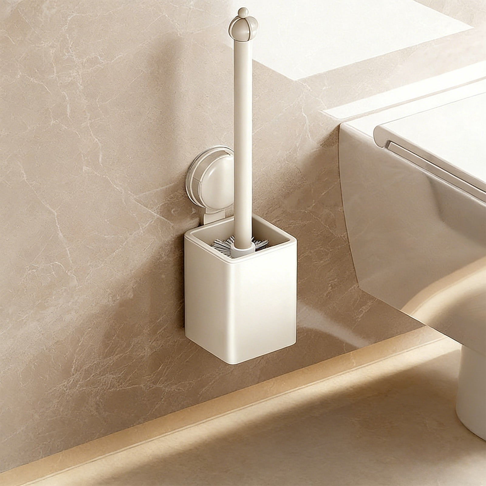 Toilet Brush with Holder Aluminum Alloy Long Handle Toilet Bowl Cleaner Modern Design with Wall Mount Suction Cup for Bathroom Cleaning