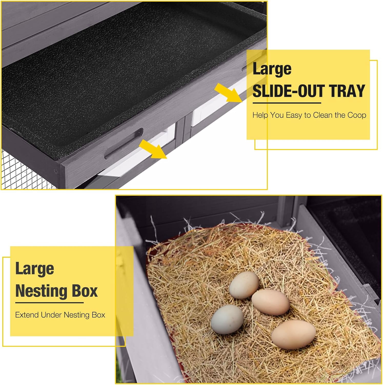 Aivituvin Chicken Coop for 4 Chickens, Mobile Chicken House with with Wheels, Outdoor Hen House Poultry Cage with Nesting Box, Leakproof Pull Out Tray and UV-Resistant Roof