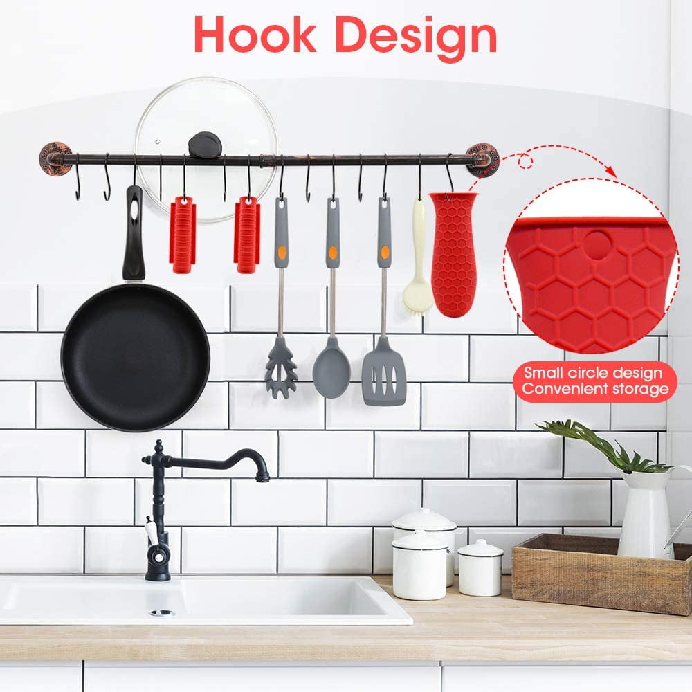 Cast Iron Skillet Handle Covers Set Silicone Assistant Hot Pot Holder Sleeve  Heat Resistant For Kichen Non-Slip Grip For Flying Pans Griddles Over 10.5  Inches 
