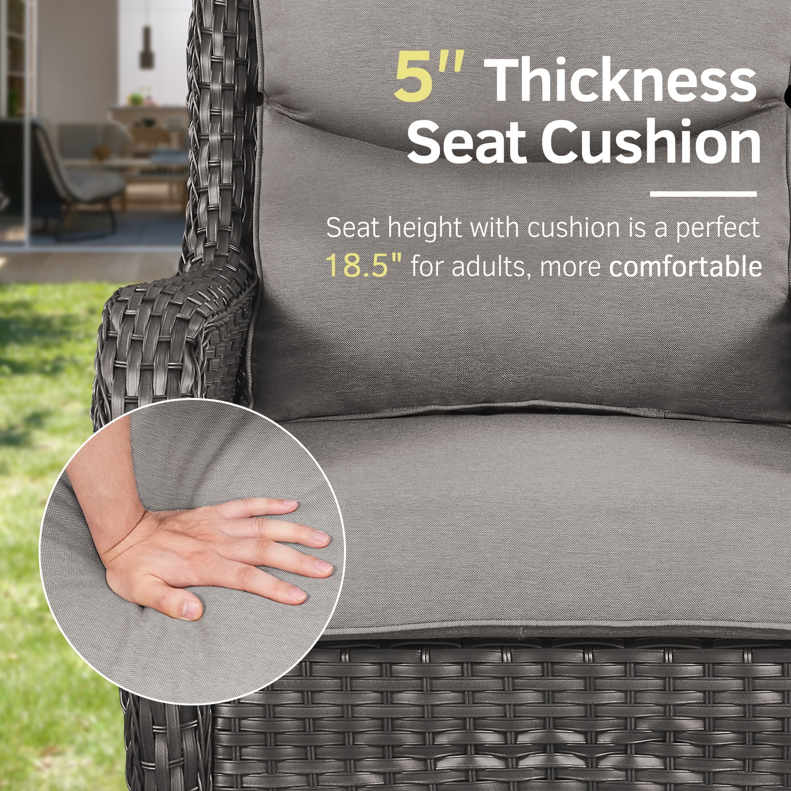 Gymojoy 4 Pieces Outdoor Patio Wicker Furniture Conversation Set All Weather High-Back Outdoor Swivel Chairs Patio Glider with Ottoman for Backyard