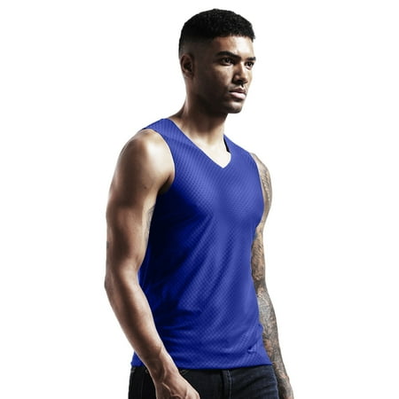 

JDEFEG Running Shirts Men Summer Breathable Ice Silk T Shirt Tank Top Cultivate Fitness Movement V Neck Vest Blouse Tank Top Small Scrub Nylon Spandex Blue L